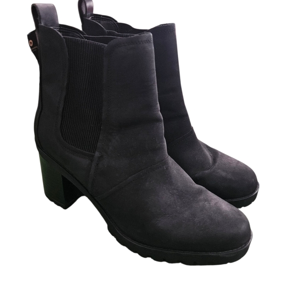 UGG Hazel Chelsea Ankle Booties Black Leather Chunky Heel Platform Size 10 - Picture 1 of 7